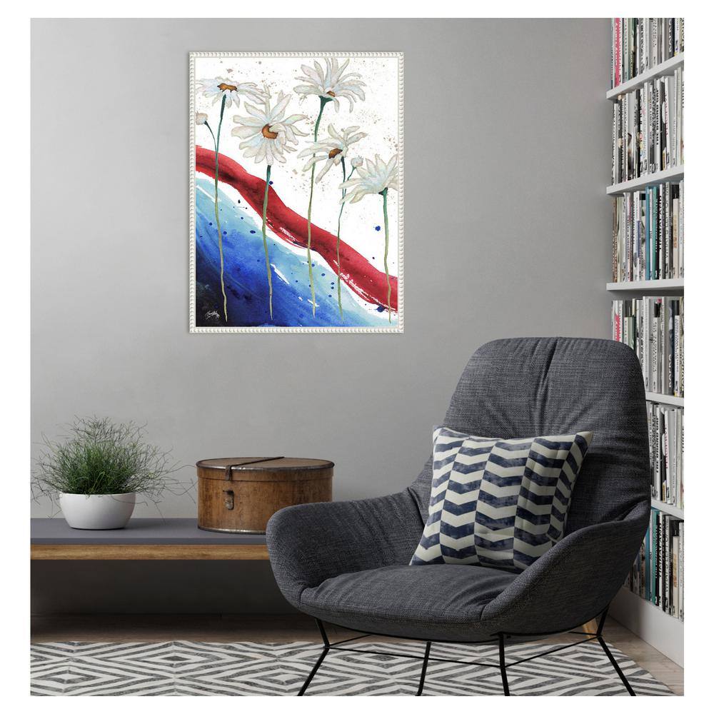 Patriotic Floral Anemones Canvas Wall Art in White Frame