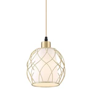Abena 1-Light Gold Bowl Pendant Light with Metal Cage Shade