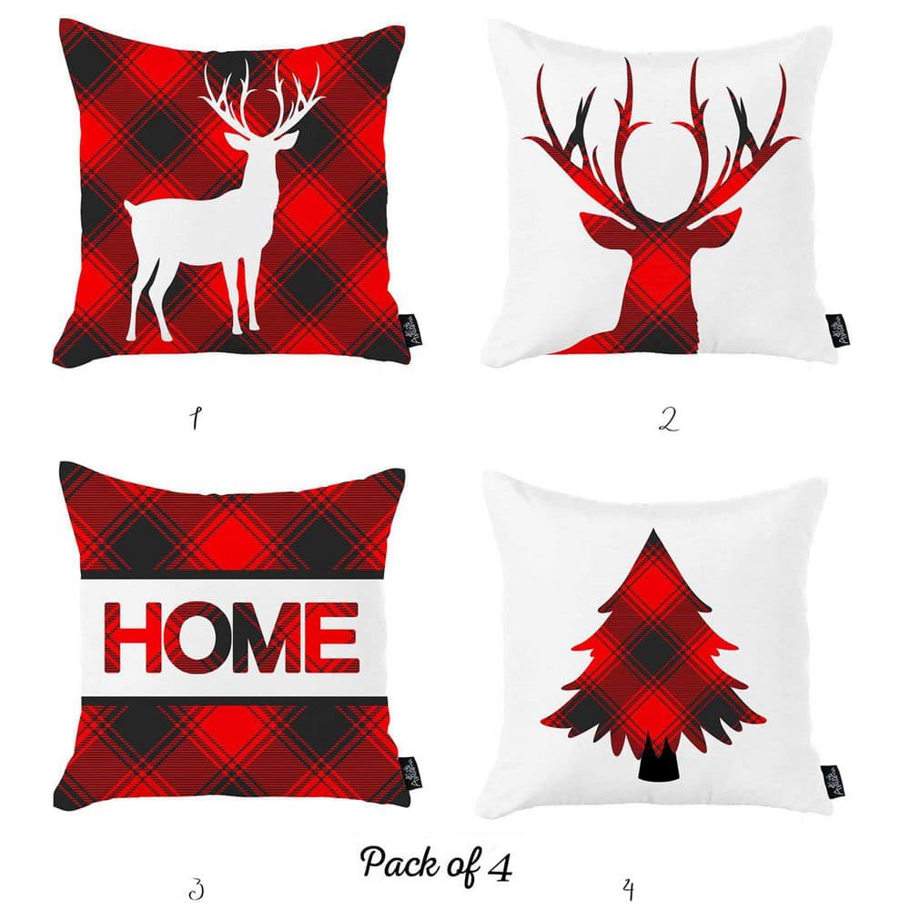 Christmas Red and White Plaid Decorative Throw Pillow Set