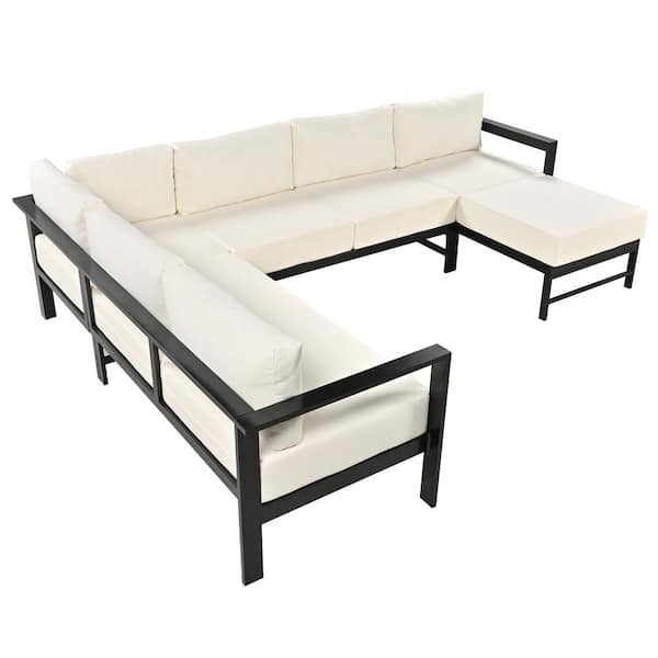 ★美品送料込ヴィンテージ風ラグマット 138×197cm ACTUS unico Sudzendf Black Aluminum U-shaped Outdoor Sectional Set with