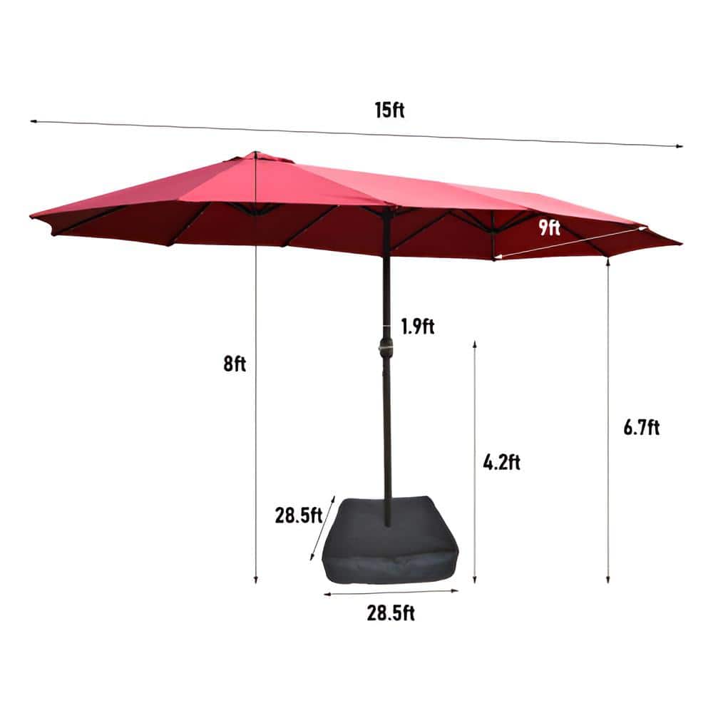 15 ft. Double Sided Rectangular Outdoor Twin Patio Market Umbrella with Lig