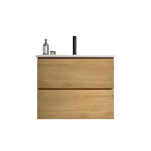 24 in. W x 18 in. D x 21 in. H Single Sink Floating Bath Vanity in Natural Oak with White Ceramic Top