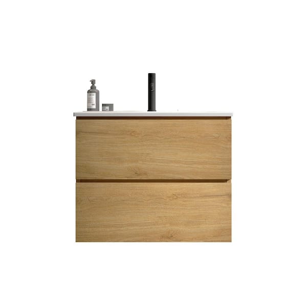 Boosicavelly 24 in. W x 18 in. D x 21 in. H Single Sink Floating Bath Vanity in Natural Oak with White Ceramic Top