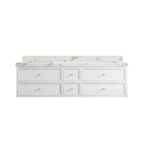 Willow Collections Roswell Floating 72 in. W x 22 in. D x 36 in. H Double Sink Bath Vanity in White with 2 in. Viola Brown qt. Top