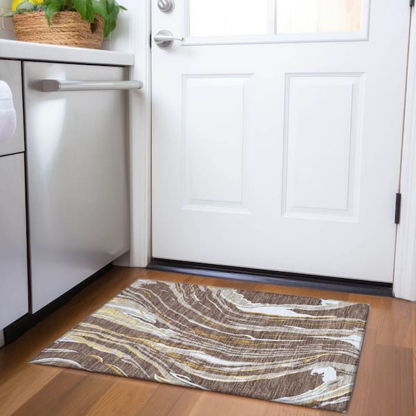 Mayfield Premium Machine Washable Abstract AMF1037 Brown 2 ft. x 3 ft. Area Rug