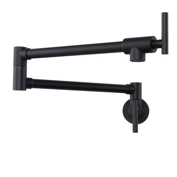 Wall Mounted Pot Filler 2-Handles Kitchen Faucet with 360° Spout Swivel in Matte Black