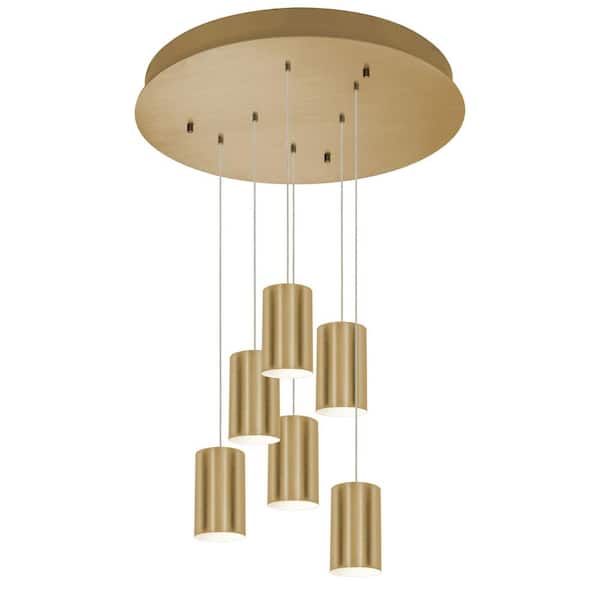 Tyke 6-Light Satin Brass Shaded Pendant Light with Satin Brass Steel Shade