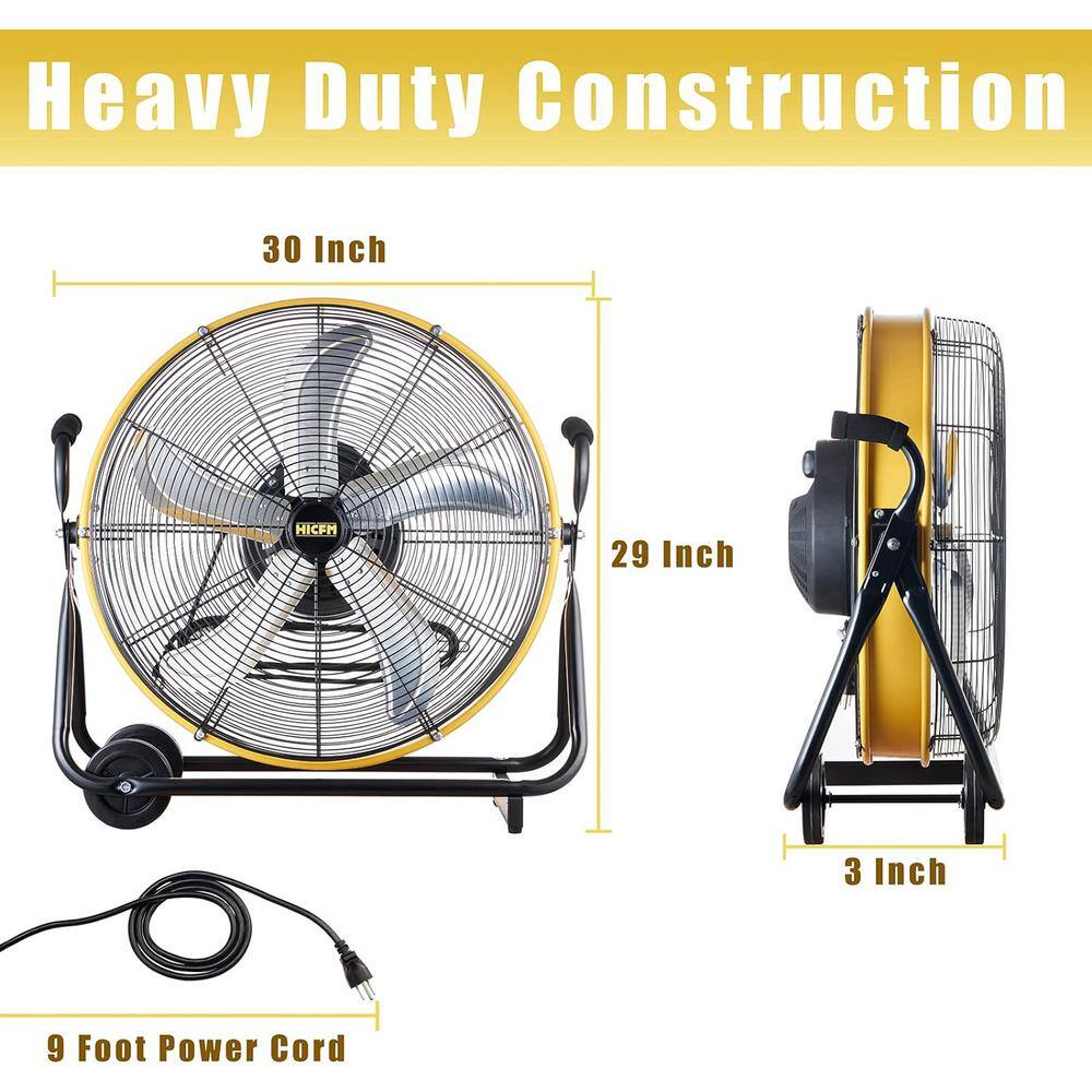 24-Inch Yellow Aluminum High Velocity Oscillating Drum Floor Fan