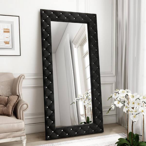 THKSHOUZ 33 in. W x 71 in. H Tufted Black Large Floor Mirror Full