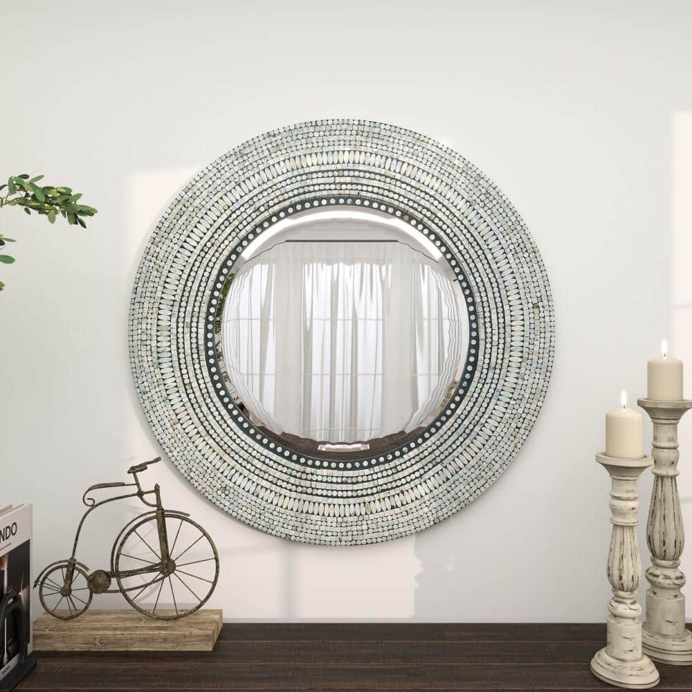 Bohemian Coastal 39" Handcrafted Wood Shell Oval Mirror