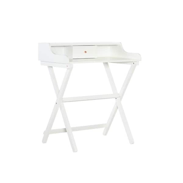 Linon Home Decor Canyon Folding 30 in. Rectangular White Wood 1-Drawer Writing Desk with Storage