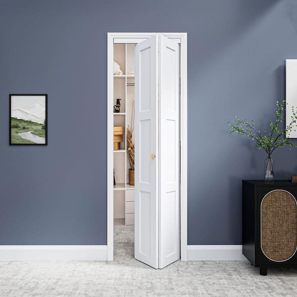 24 in. x 96 in. 3-Lite Panel Solid Core MDF White Finished Composite Closet Bi-fold Door with Hardware