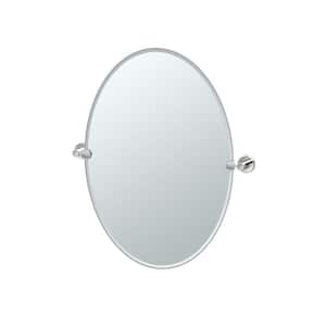 Glam 24 in. W x 26.5 in. H Small Oval Frameless Beveled Single Wall Bathroom Vanity Mirror in Polished Nickel