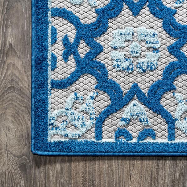 JONATHAN Y Gallia Tile Trellis High-Low Light Gray/Blue 3 ft. x 5