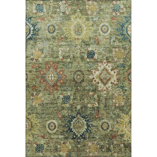 Mayfield Premium Machine Washable Abstract AMF1927 Aloe 8 ft. x 10 ft. Area Rug