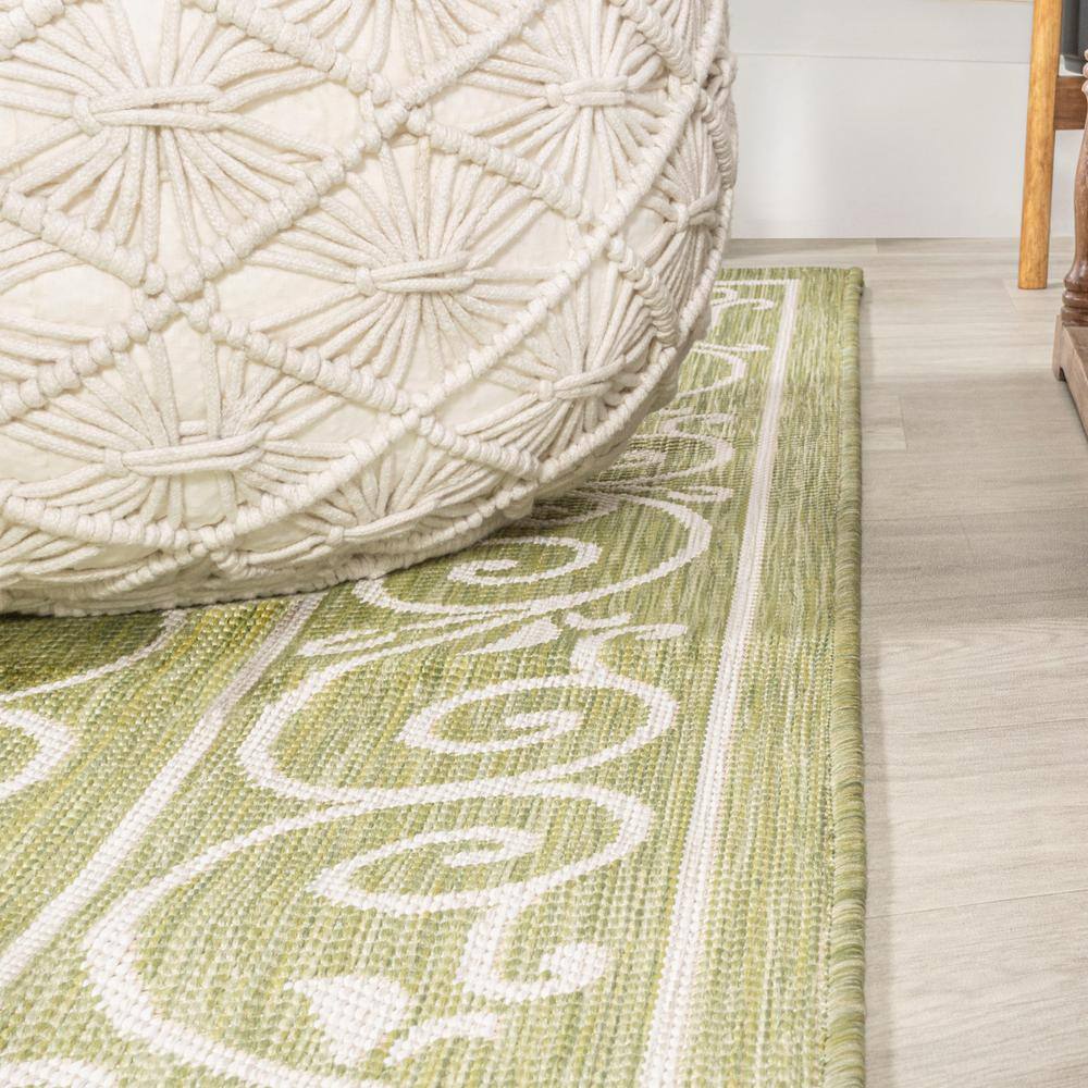 Charleston Green and Cream Filigree Indoor/Outdoor Runner Rug