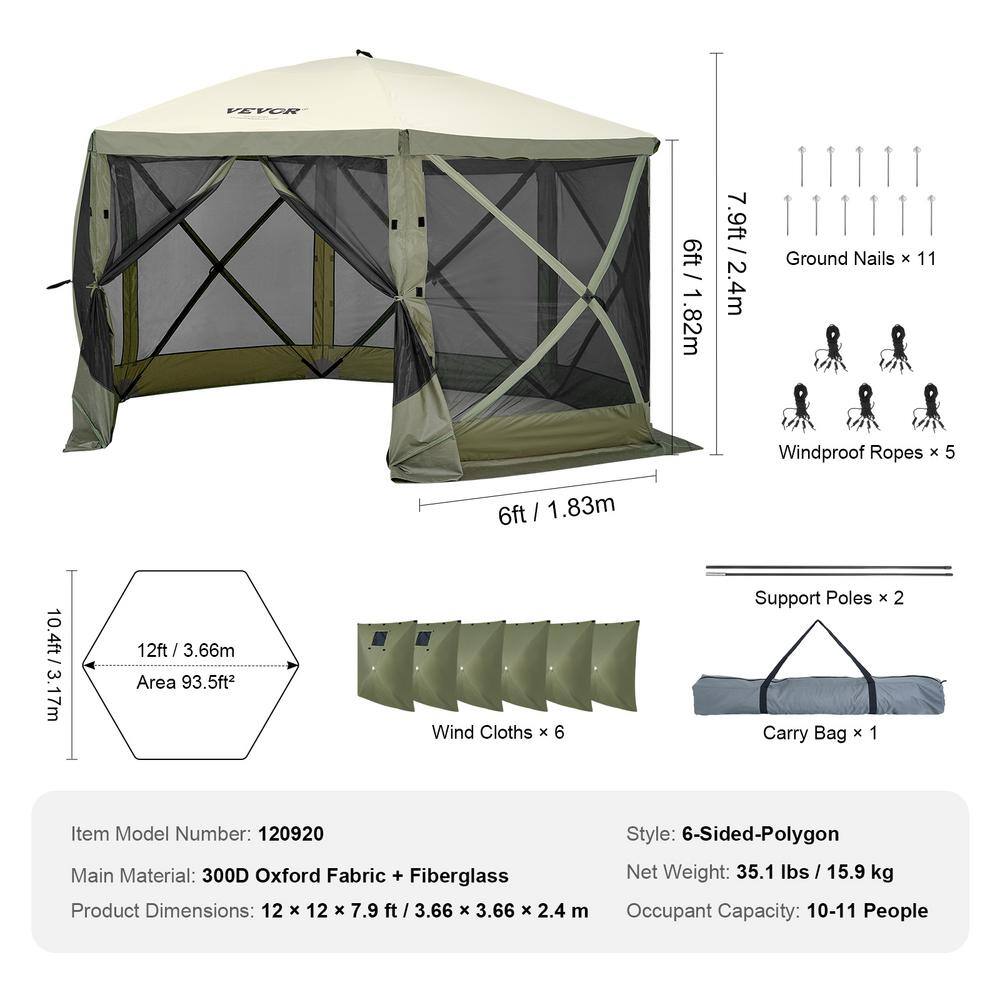 Vevor 12x12 ft Gray Hexagon Folding Canopy Gazebo