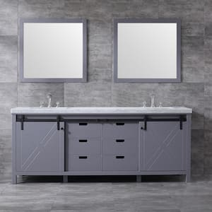 Marsyas 84 in W x 22 in D Dark Grey Double Bath Vanity, Carrara Marble Countertop, Faucet Set and 34 in Mirrors