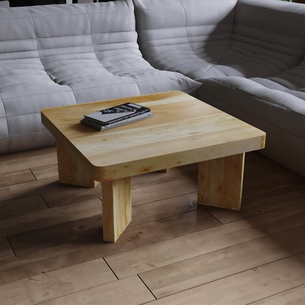 THE URBAN PORT Cascade 32 in. Brown Square Acacia Wood Coffee Table with Diagonal Wide Panel Legs