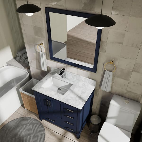 Lexora Jacques 36 in. W x 22 in. D Left Offset Navy Blue Bath
