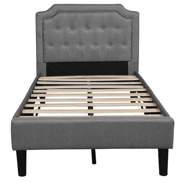 URTR 83 in.W Gray Twin Size Upholstered Scalloped Linen Platform Bed Frame for Living Room, Bedroom, No Box Spring Required