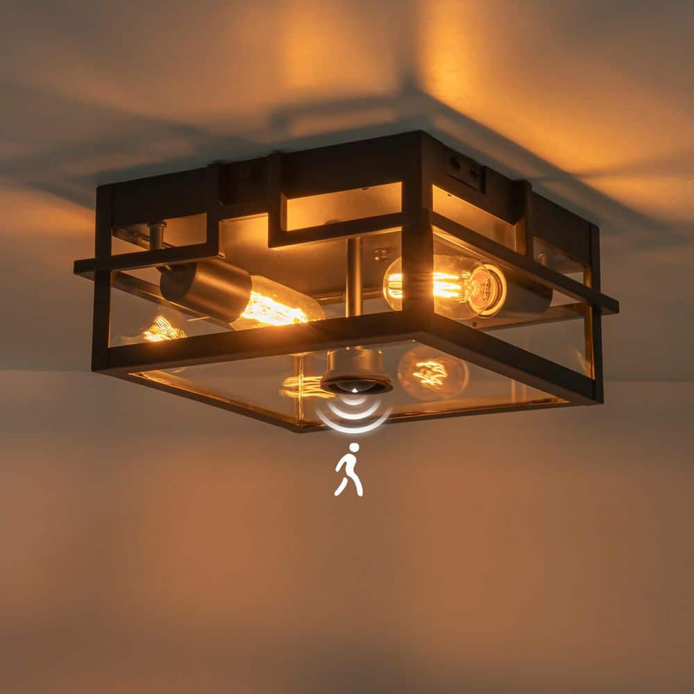 C Cattleya 11 in. 2-Light Black Motion Sensing Dusk to Dawn Non