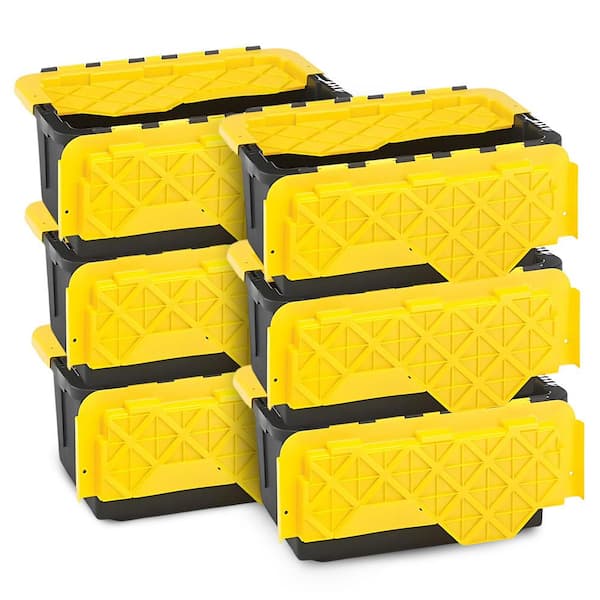 Durabilt 15 Gal. Tough Flip Lid Storage Tote in Black/Yellow (6-Pack)