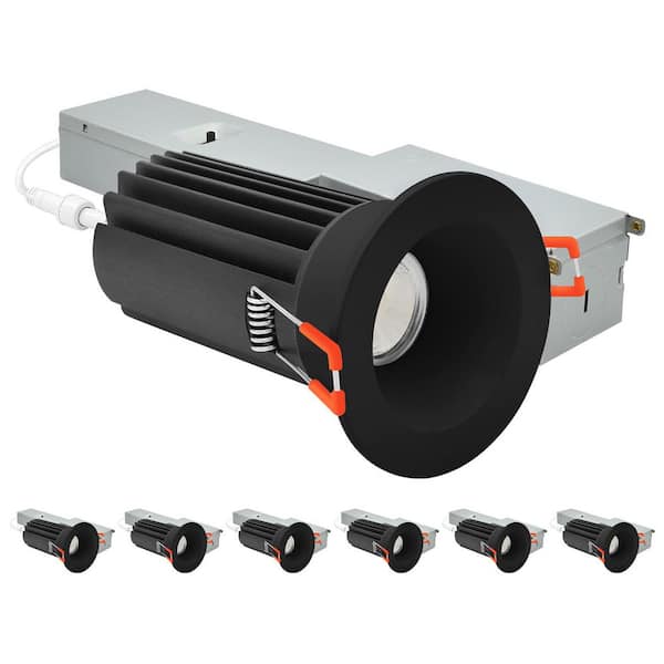 6-pack 2 in. Integrated LED Regressed Recessed Light w/Round Black Trim 5CCT Dimmable, 14/20-Watt, 60° Beam, 1200/1700LM