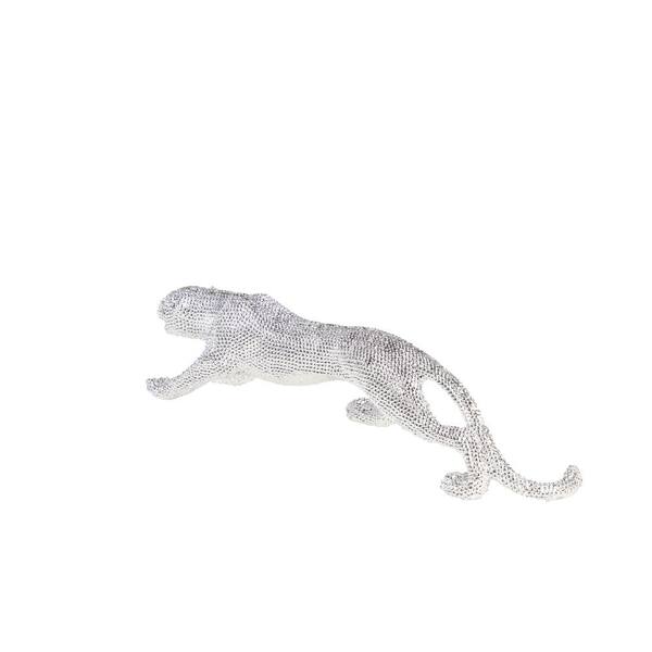 Litton Lane 5 in. x 6 in. Silver Polystone Bejeweled Leopard
