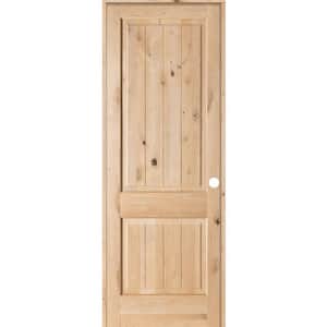 42 in. x 96 in. Knotty Alder 2 Panel Square Top V-Groove Solid Wood Left-Hand Single Prehung Interior Door