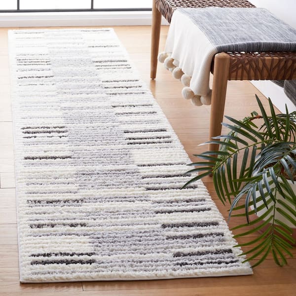Marrakesh 2 ft. x 9 ft. Ivory/Gray Striped High-Low Geometric Runner Rug