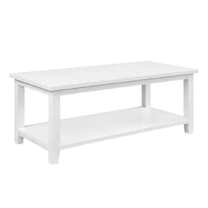 48 in. Solid White Rectangle Wood Classic Coffee Table with Lower Shelf