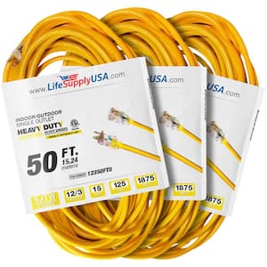 50 ft. 12 Gauge/3 Conductors SJTW Indoor/Outdoor Extension Cord with Lighted End Yellow (3-Pack)