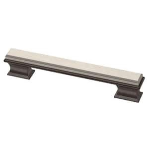 Dual Tone Luxe Square 5-1/16 in. (128 mm) Modern Cocoa Bronze and Satin Nickel Cabinet Drawer Bar Pull
