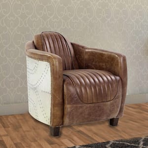 Brown and Silver Faux Leather Arm chair with Aluminium Patchwork
