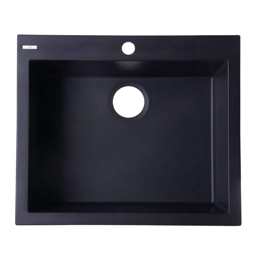 24'' Black Granite Single Bowl Drop-In Kitchen Sink