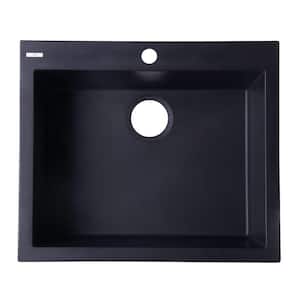 Drop-In Granite Composite 23.63 in. 1-Hole Single Bowl Kitchen Sink in Black