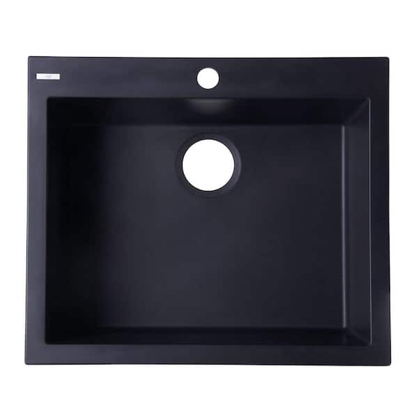 ALFI BRAND Drop-In Granite Composite 23.63 in. 1-Hole Single Bowl Kitchen Sink in Black