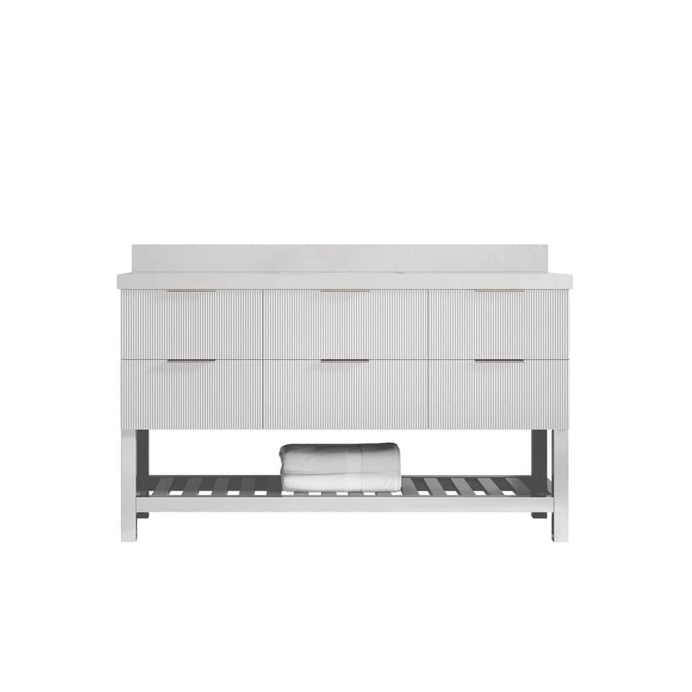Catalina 60 in. Single Sink Freestanding Fine Grain Bath Vanity with Carrara Qt. Top Unassembled price history on PriceWatchPro