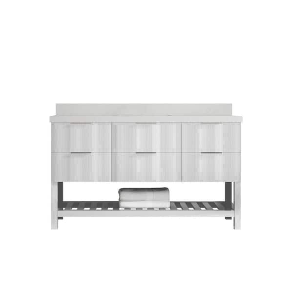 Willow Collections Catalina 60 in. Single Sink Freestanding Fine Grain Bath Vanity with Carrara Qt. Top Unassembled