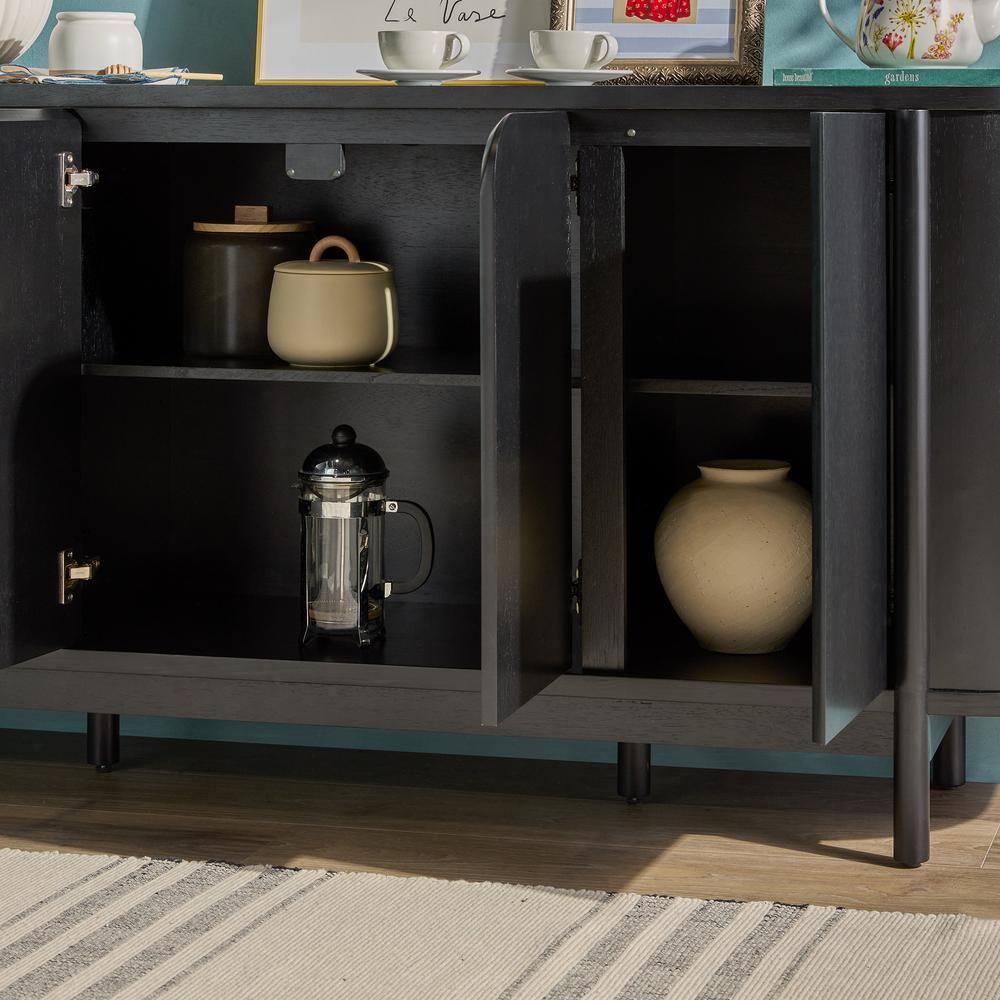 Ezra 70" Black Solid Wood Curved Sideboard Cabinet