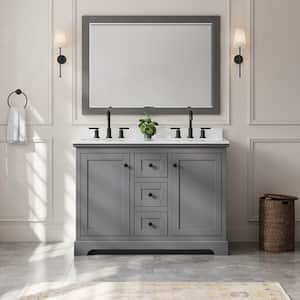 Avery 48 in. W x 22 in. D x 35 in. H Double Bath Vanity in Dark Gray with White Quartz Top and 46 in. Mirror