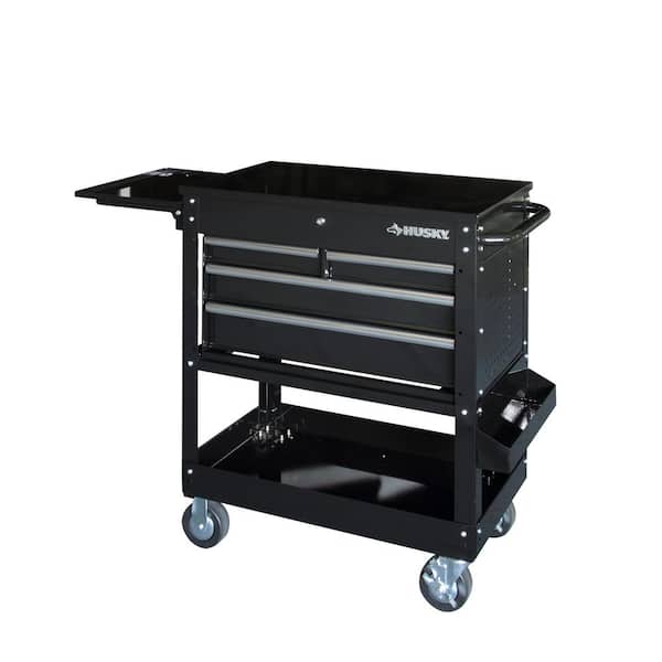 Husky XHOUC3304B11 33 in 4-Drawer Mechanics Cart with Extended Side Table and Bottle Tray