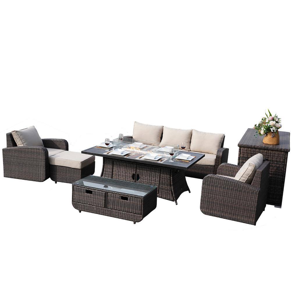 DIRECT WICKER Diane Brown 7Piece Rectangle Wicker Patio Conversation