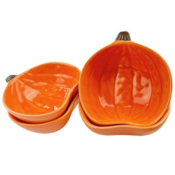 4 Piece Pumpkin Shaped Ceramic Ramekins Oven Safe Mini Bowls Set for Baking and Serving Dip or Dessert