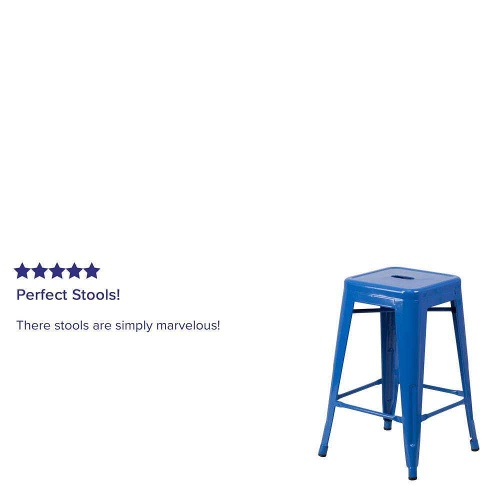 24" Blue Metal Backless Stackable Counter Stool
