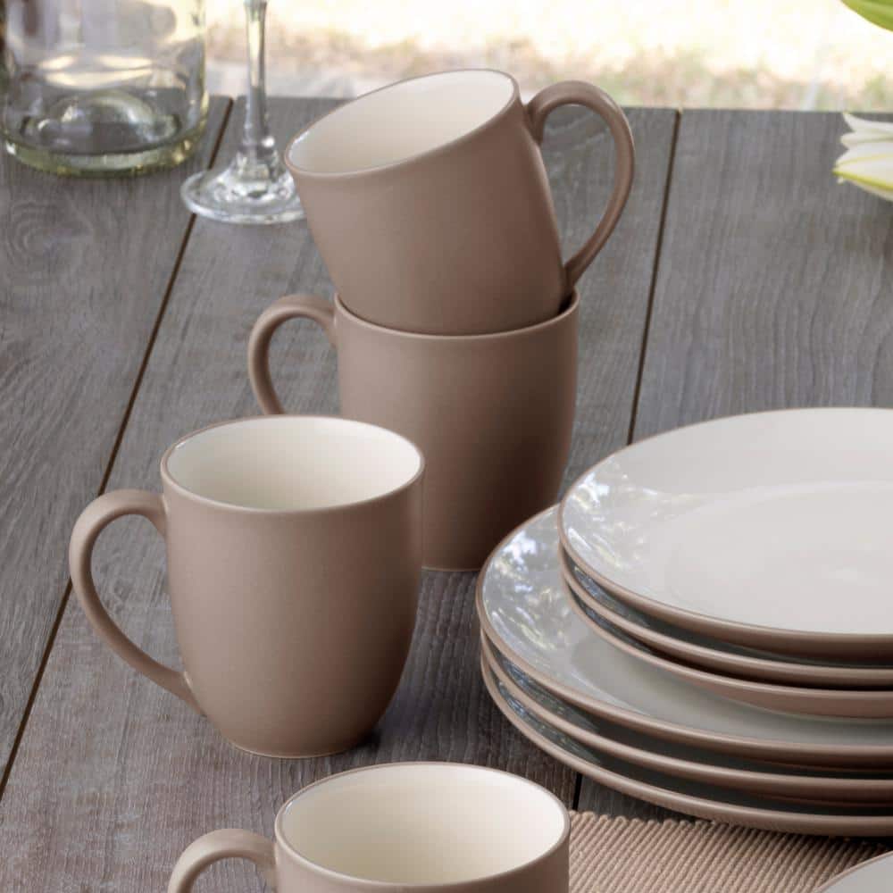 Clay and White Ceramic 16-Piece Dinnerware Set, Service for 4