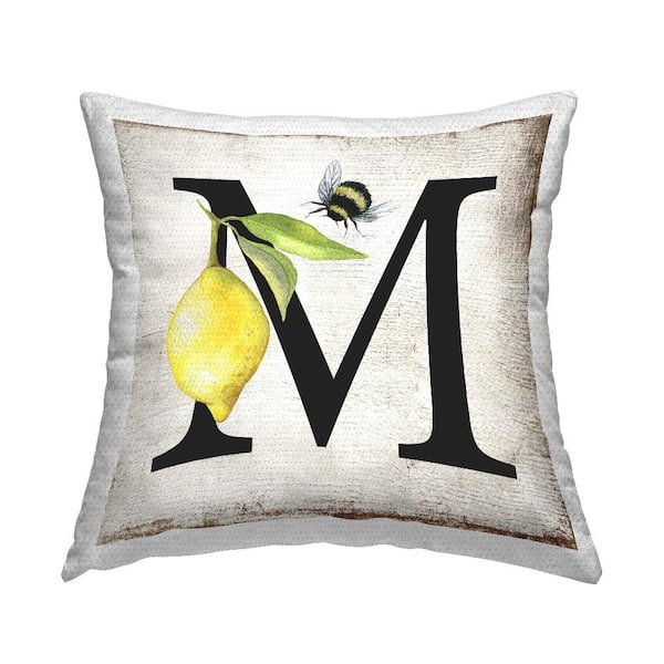 Stupell Industries Lemon and Bee M Letter Yellow Square Outdoor Throw Pillow