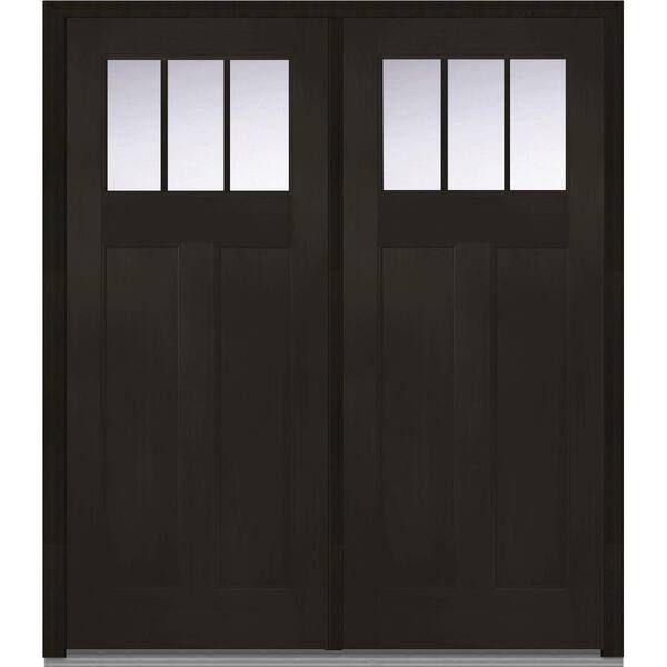 MMI Door 72 in. x 80 in. Shaker Right-Hand Inswing 3-Lite Clear Low-E 2-Panel Stained Fiberglass Fir Prehung Front Door