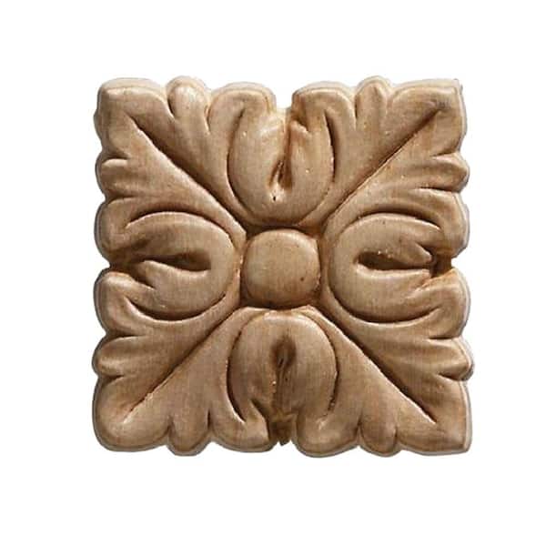 Ornamental Mouldings 3440PK 7/32 in. x 2 in. x 2 in. Birch Square Acanthus Corner Onlay Ornament (4 pack) Moulding